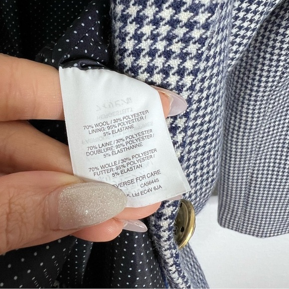 J. Crew Blazer Women Size 2 Campbell Houndstooth Blue White Jacket Coat Wool - Picture 7 of 11